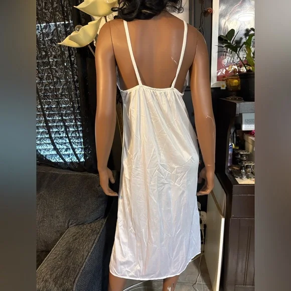 Vintage Queentex White Slip Dress With White Lace & Pink Ribbon!! (L) - Picture 6 of 8